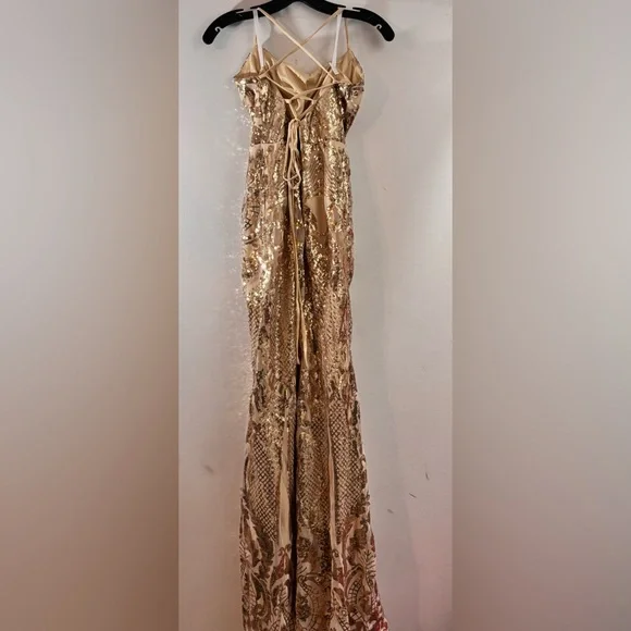 New Sparkly Sequin Mermaid Dress Spaghetti Straps Formal Evening Dress Slit - Picture 4 of 7